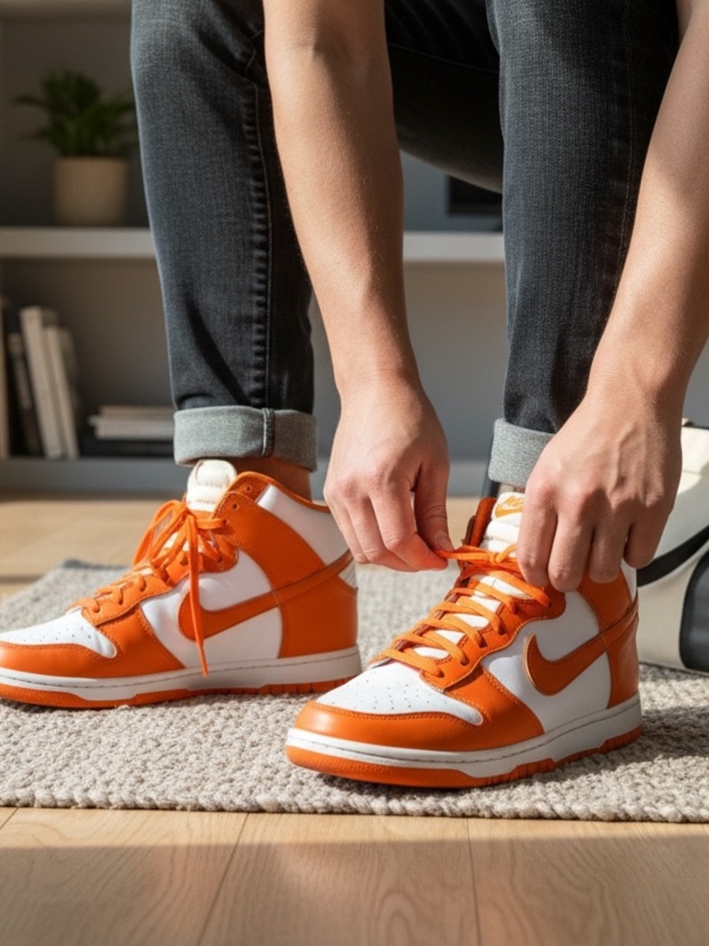 Nike High-Top Sneakers in Orange and White